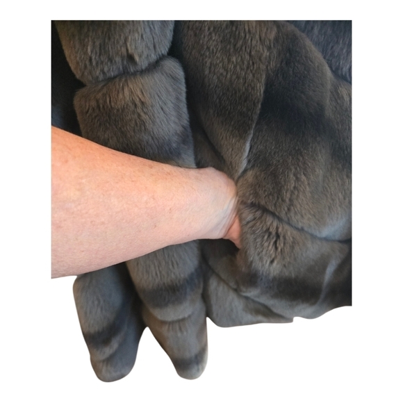 Rex Rabbit Brown Ombre Fur Chevron Pattern Swing Jacket XL - Picture 5 of 6